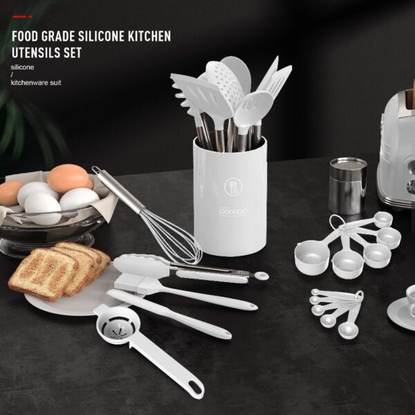 Silicone Cooking Utensils Set - Heat Resistant Stainless Steel Kitchen Utensils, Baking Tools Kitchen Gadgets,Turner, Tongs,Spatula,Spoon,Brush,Whisk,Non-Stick, Dishwasher Safe,BPA FREE (Khaki)