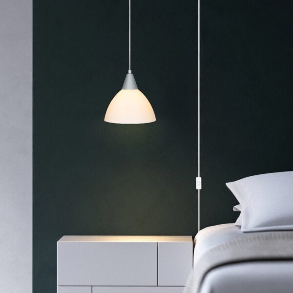 Plug in Pendant Light, Hanging Light with 15Ft Clear Cord, On/Off Switch, Frosted Plastic White Shade, Hanging Ceiling Light for Living Room, Bedroom, Dining Hall, Pack of 2