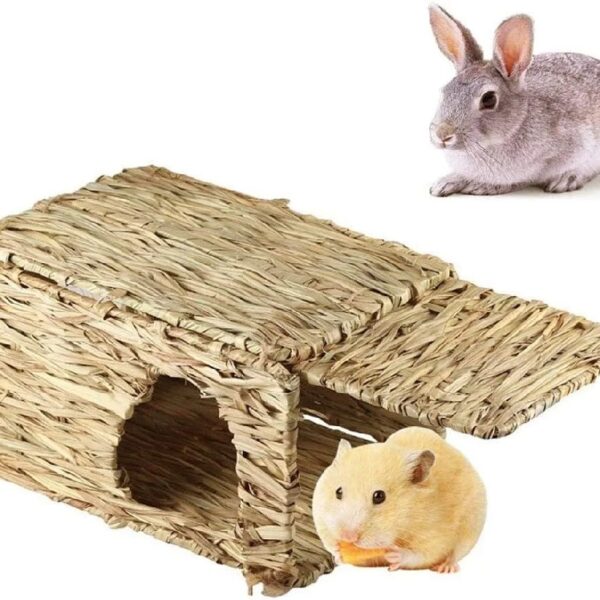 Tfwadmx Rabbit Grass House, Extra Large - Natural Hand Woven Seagrass Play Hay Bed, Hideaway Hut Toy for Bunny Hamster Guinea Pig Chinchilla Ferret