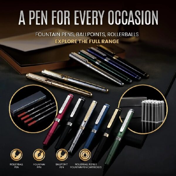 Scriveiner Stainless Steel Rollerball Pen - Stunning Luxury Metal Pen with Silver Chrome Finish, Schmidt Ink Refill, Best Roller Ball Pen Gift Set for Men & Women