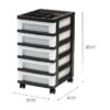 5-Drawer Narrow Plastic Storage Drawer Cart with Organizer Top, Black