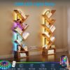6 Tier Tree Bookshelf, Bookcase with LED Lights, Display Floor Standing Storage Shelf, Book Organizer Shelves for Home Office, Living Room, Vintage