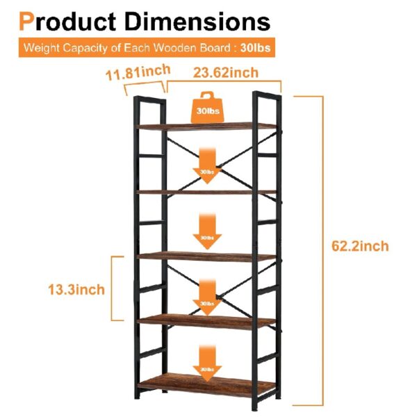 3 Tier Bookshelf, Industrial Small Bookcase Storage Organizer for Living Room, Bedroom