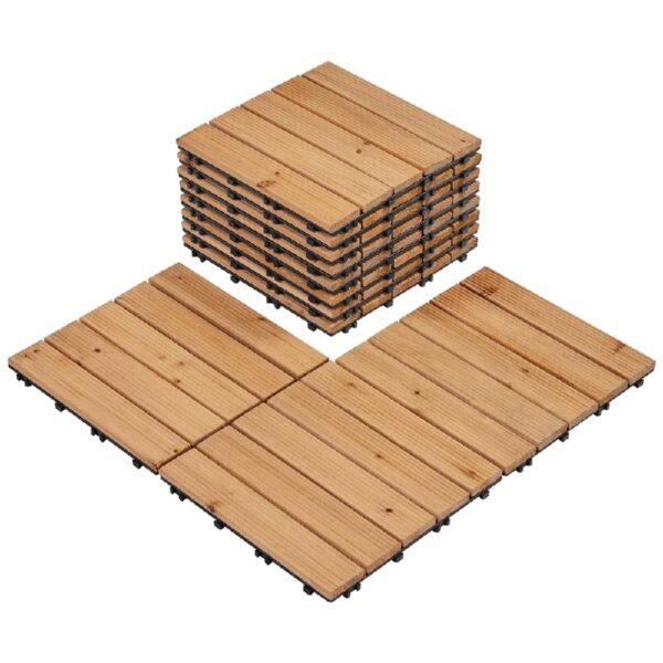 12'' x 12'' Fir Wood Flooring Tiles 11sq ft Coverage Area, 11 Pieces, Brown