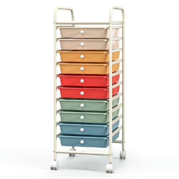 Canddidliike 10 Drawer Rolling Storage Cart Organizer with 4 Universal Casters, Craft Organizers and Storage, Multipurpose Organizer Cart for Home, Office, School, Macaron Multicolor