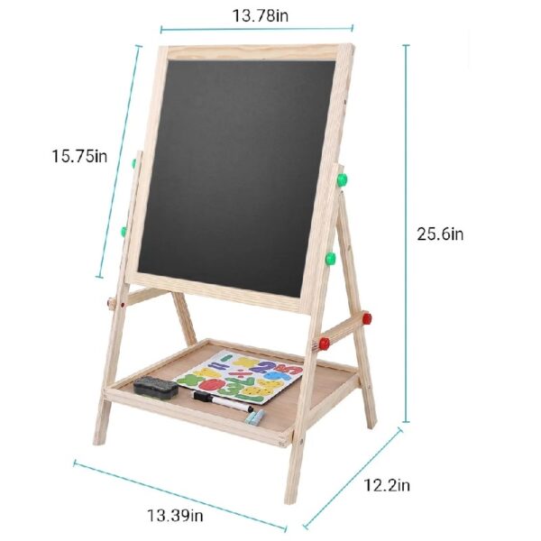 Brrnoo Adjustable Height Double Sided Kids Art Easel Wooden Standing Easel, Dry Erase Board and Chalkboard