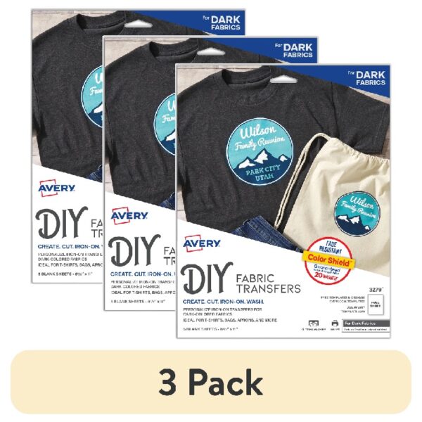 (3 pack) Avery Heat Transfer Paper for Dark Fabrics, 5 Sheets (3279)