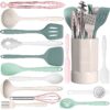 Black Silicone Cooking Utensils Set - 446°F Heat Resistant Kitchen Utensils,Turner Tongs,Spatula,Spoon,Brush,Whisk,Kitchen Utensil Gadgets Tools Set for Nonstick Cookware,Dishwasher Safe (BPA Free)