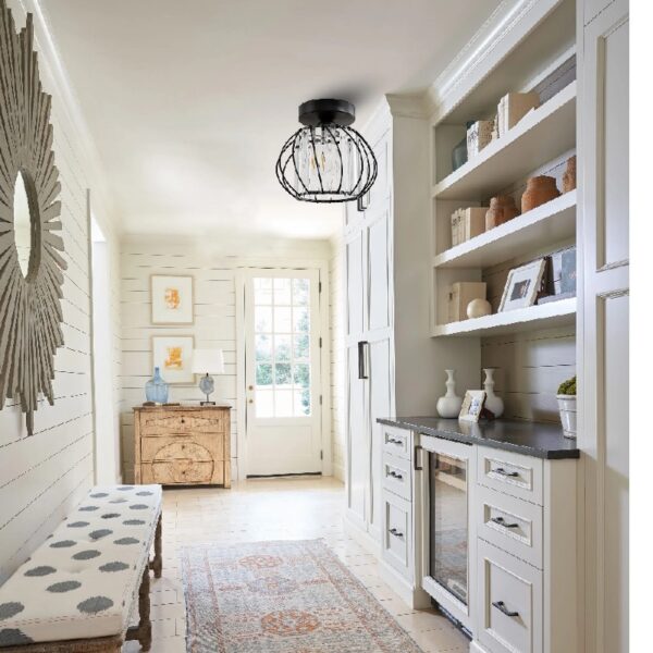 Semi Flush Mount Ceiling Light,Industrial Metal Cage Ceiling Lamp Fixture Modern Flush Mount Ceiling Light,for Hallway Porch Kitchen Bathroom