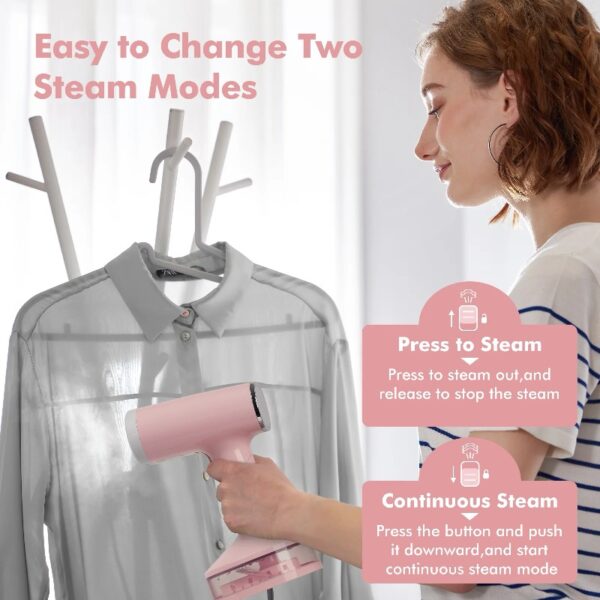 Steamer for Clothes, 1500W Handheld Garment Steamer, Steam Iron, Portable Travel Fabric Wrinkles Remover, 15s Fast Heat-up, Pink
