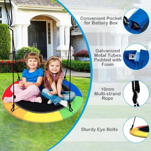 40” Tree Swing with LED Lights for Kids Adults, Indoor Outdoor Flying Saucer Swing with Adjustable Multi-Strand Hanging Ropes for Tree, Backyard, Playground ,Colorful