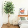 DR.Planzen 5 feet Artificial Ficus Tree, Tall Lifelike Greenery with Natural Wood Trunk for Living Room, office floor and corner decor