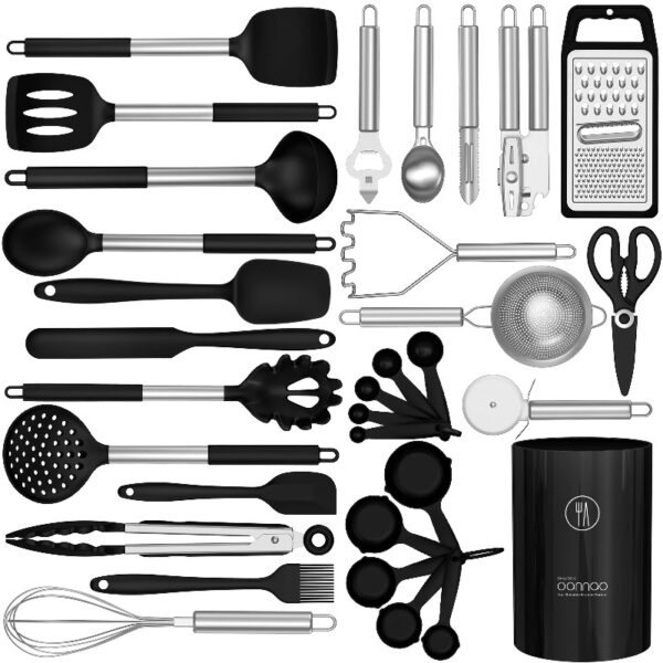 Silicone Cooking Utensils Set - Heat Resistant Silicone Kitchen Utensils for Cooking, Kitchen Utensil Spatula Set,BPA FREE Kitchen Gadgets Tools for Non-Stick Cookware Dishwasher Safe (Khaki)