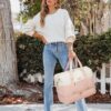 Travel Duffel Bag for Women, Large Weekender Overnight Bag, Carry-on Gym Bag with Separate Shoes Compartment, Mom Hospital Bags for Labor and Delivery with 2 Packing Cubes