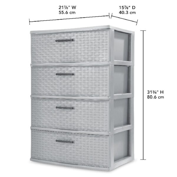 Storage Drawer, 3 Drawer Plastic Weave Wide Tower with Pull Handles, Brown