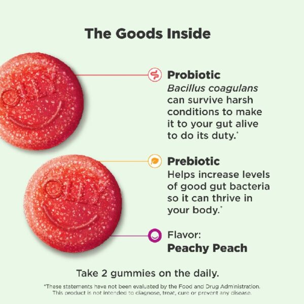 Probiotic + Prebiotic Fiber Gummy, Digestive + Gut Health Supplement for Adults, Peach, 60 Ct
