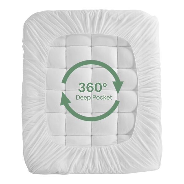 Bamboo Queen Size Quilted Pillowtop Mattress Topper Pad Cover with Deep Pocket Fitted Up to 8