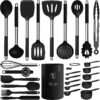 Silicone Cooking Utensils Set - Heat Resistant Stainless Steel Kitchen Utensils, Baking Tools Kitchen Gadgets,Turner, Tongs,Spatula,Spoon,Brush,Whisk,Non-Stick, Dishwasher Safe,BPA FREE (Khaki)