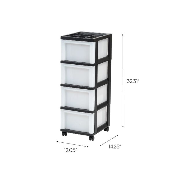 IRIS 4-Drawer Narrow Plastic Storage Drawer Cart with Organizer Top, White