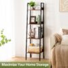 Ladder Shelf, 4-Tier Corner Bookshelf for Living Room, Balcony, Home Office, Bookcase Storage & Display Shelf, Rustic Brown