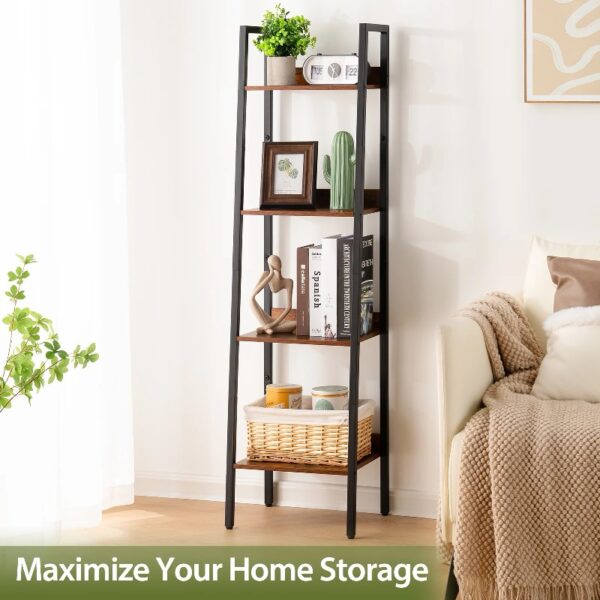 Ladder Shelf, 4-Tier Corner Bookshelf for Living Room, Balcony, Home Office, Bookcase Storage & Display Shelf, Rustic Brown