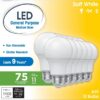 A19 LED Light Bulbs, 75 Watts Eqv, Soft White, General Purpose, 9yr, Medium Base, 12 pack