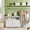 Nightstand,Vertical Dresser with Fabric Chest of Drawers & Storage for Bedroom,Living Room,White