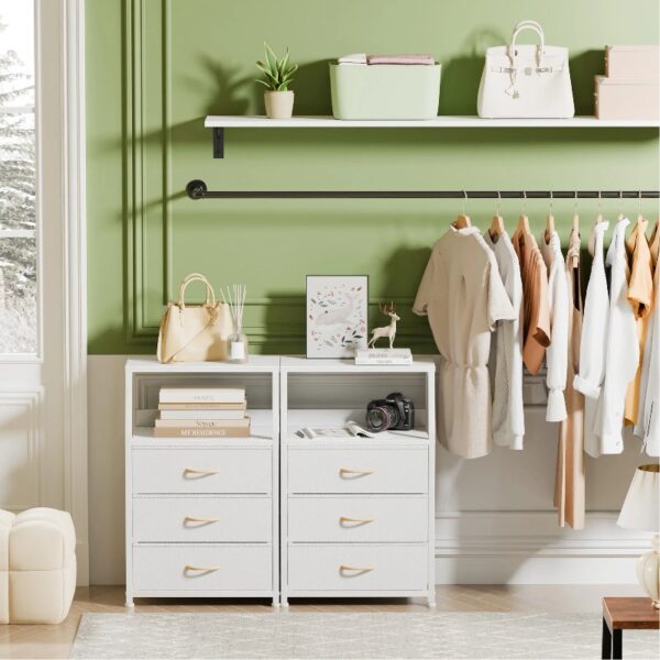 Nightstand,Vertical Dresser with Fabric Chest of Drawers & Storage for Bedroom,Living Room,White