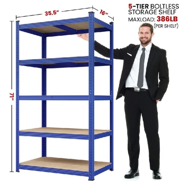 5-Tier Metal Boltless & Adjustable Storage Rack, Blue