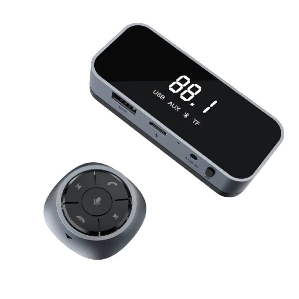 Solar Powered BT FM Transmitter with Remote via Multi-Input Compatible with Smartphone,3.5x2.5x0.875' 1 Unit Pack