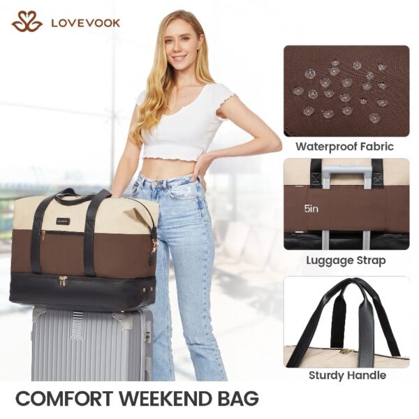Travel Duffel Bag for Women, Large Weekender Overnight Bag, Carry-on Gym Bag with Separate Shoes Compartment, Mom Hospital Bags for Labor and Delivery with 2 Packing Cubes