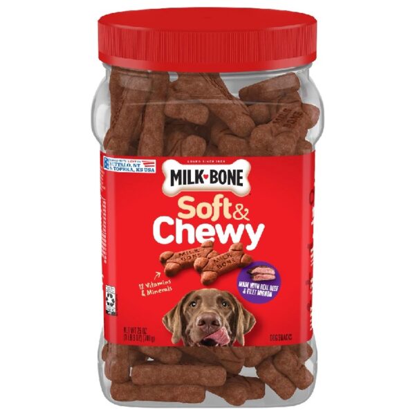 Milk Bone Soft and Chewy Dog Treats, Beef & Filet Mignon Recipe With Chuck Roast, 25oz Container