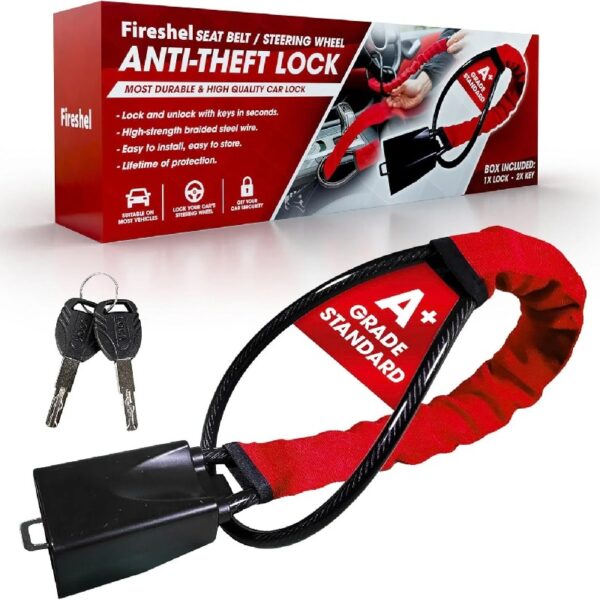 Universal Steering Wheel Steel Wire Lock – Heavy-Duty Anti-Theft Car Lock, 5mm Thick & Durable Security Device for Cars, SUVs, and Trucks, Easy to Use with High-Strength Steel Cable