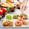 Compostable 5 Compartment Plates,50Pack Disposable Paper Plates,Heavy-Duty Biodegradable Sugarcane Plates,Eco-Friendly School Lunch Trays