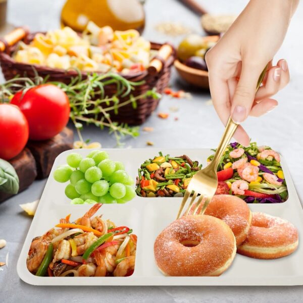 Compostable 5 Compartment Plates,50Pack Disposable Paper Plates,Heavy-Duty Biodegradable Sugarcane Plates,Eco-Friendly School Lunch Trays