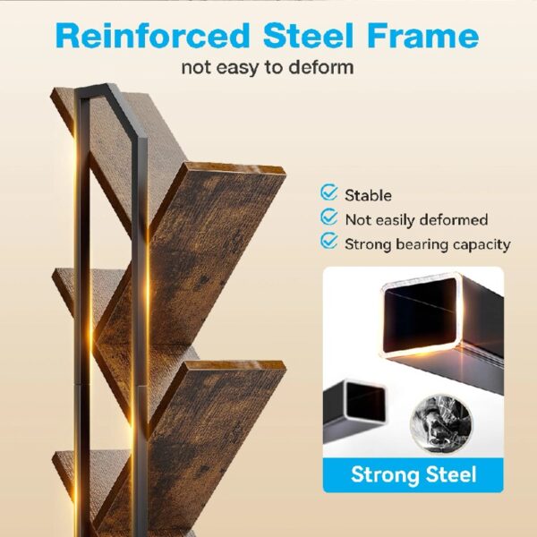 6 Tier Tree Bookshelf, Bookcase with LED Lights, Display Floor Standing Storage Shelf, Book Organizer Shelves for Home Office, Living Room, Vintage