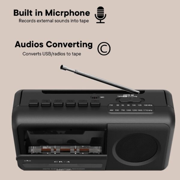 Cassette Player Boombox, Portable AM/FM Radio Stereo, Cassette Tape Player Recorder with Big Speaker and Earphone Jack, Battery Operated or AC Powered
