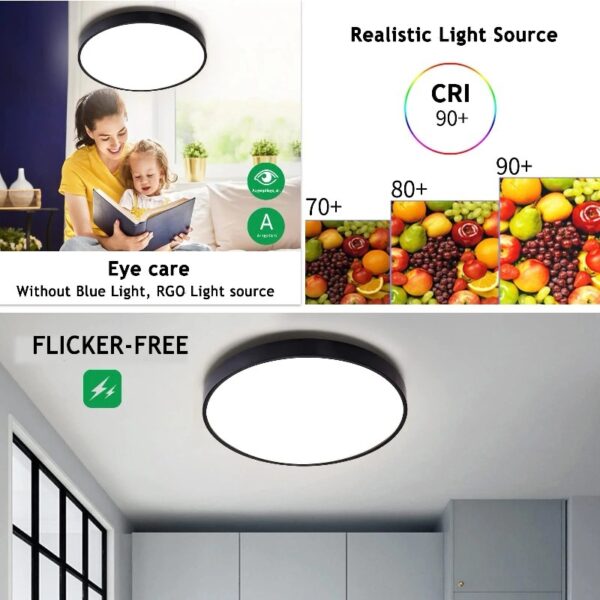 Flush Mount LED Ceiling Light Fixture,24W 2400lm Waterproof IP65 Ceiling Lamp Surface Mount Round Lighting Fixture for Bathroom,Kitchen Bedroom,black