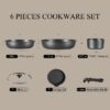 Nonstick Detachable Pots and Pans Set, 6 Pieces Induction Cookware Set, Oven/Dishwasher Safe, Easy for Storage, White Granite