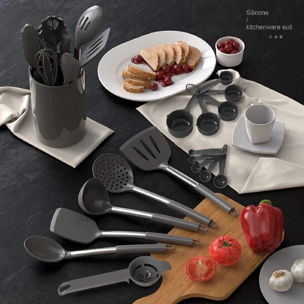 Silicone Cooking Utensils Set - Heat Resistant Stainless Steel Kitchen Utensils, Baking Tools Kitchen Gadgets,Turner, Tongs,Spatula,Spoon,Brush,Whisk,Non-Stick, Dishwasher Safe,BPA FREE (Khaki)