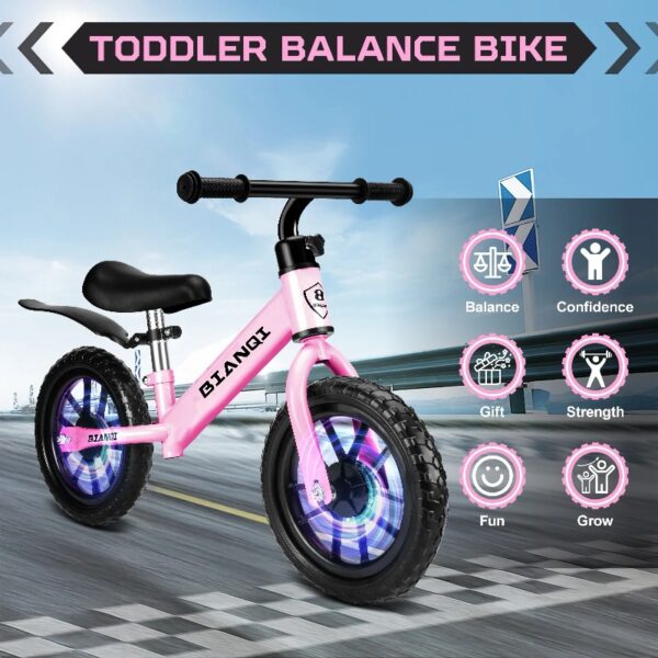 Kid Balance Bike, 12'' Toddlers Training Bicycle for 2-5 Years Old Boys Girls, Lightweight with Lighting up Wheels, Bule