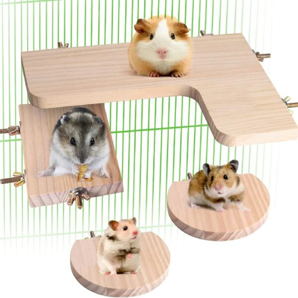 Chinchilla Cage Accessories Hamster Accessories, Chinchilla Toys Wood Platform Dwarf Hamster Cage Board, Chinchilla Cage Sturdy Standing and Jumping Wooden Board for Parrot Cage Rat Cage (Board)
