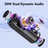 Portable Bluetooth Speaker IPX7 Waterproof, 30W Loud Sound, Deep Bass, Bluetooth 5.3, LED Lights, Wireless Stereo Pairing, 30H Playtime, for Home/Outdoor/Party/Beach, Birthday Gift (Black)