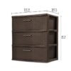 Storage Drawer, 3 Drawer Plastic Weave Wide Tower with Pull Handles, Brown