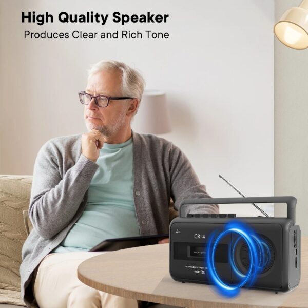 Cassette Player Boombox, Portable AM/FM Radio Stereo, Cassette Tape Player Recorder with Big Speaker and Earphone Jack, Battery Operated or AC Powered
