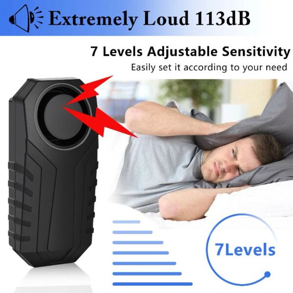 2 Set Wireless Bike Alarm with Remote, Anti-Theft Bicycle Motorcycle Alarm Wireless Security Vibration Motion Sensor Alarm, IP55 Waterproof Super Loud 113dB Alarm