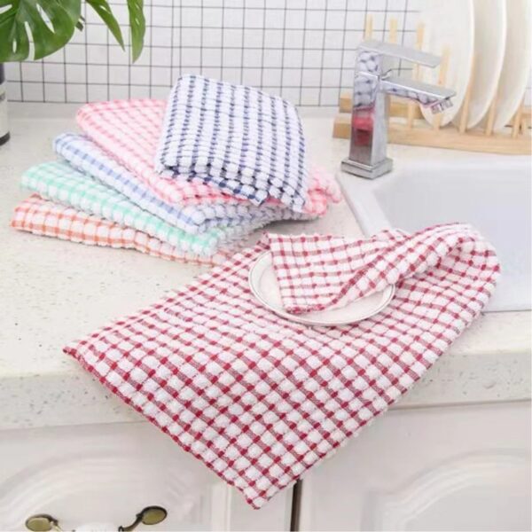 6 Pcs Kitchen Cleaning Towel Great Water Absorption Capacity Plaid Print Thickened Kitchen Dish Towel Dish Drying Cloth Furniture Wiping Pads