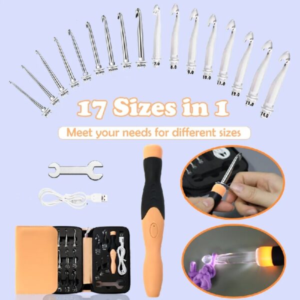 Yarniss Crochet Hooks Set with Digital Counter, 17 Sizes Light Up Crochet Hooks 2.5mm-14.0mm
