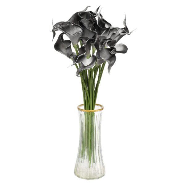 20pcs Artificial Calla Lily Fake Silk Flowers Bouquet Real Touch for Home Garden Wedding Party Decoration, Dark Gray