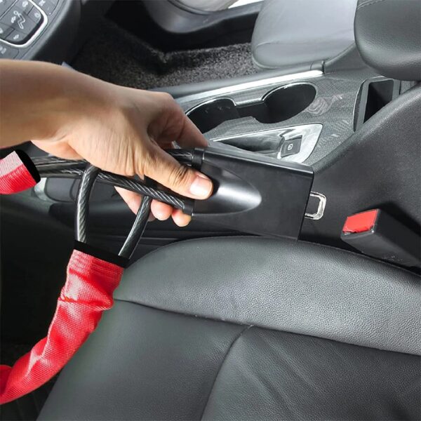 Car Steering Wheel Lock, Seat Belt Lock, Anti-Theft Device, Max 17 Inch Length, Small and Light-Weight, Multi-Functional, Fit Most Vehicle, SUV, Golf Cart Security (Red)
